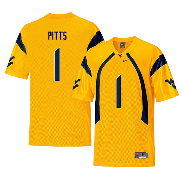 Men #1 Derrek Pitts West Virginia Mountaineers Retro College Football Jerseys Sale-Yellow - Click Image to Close